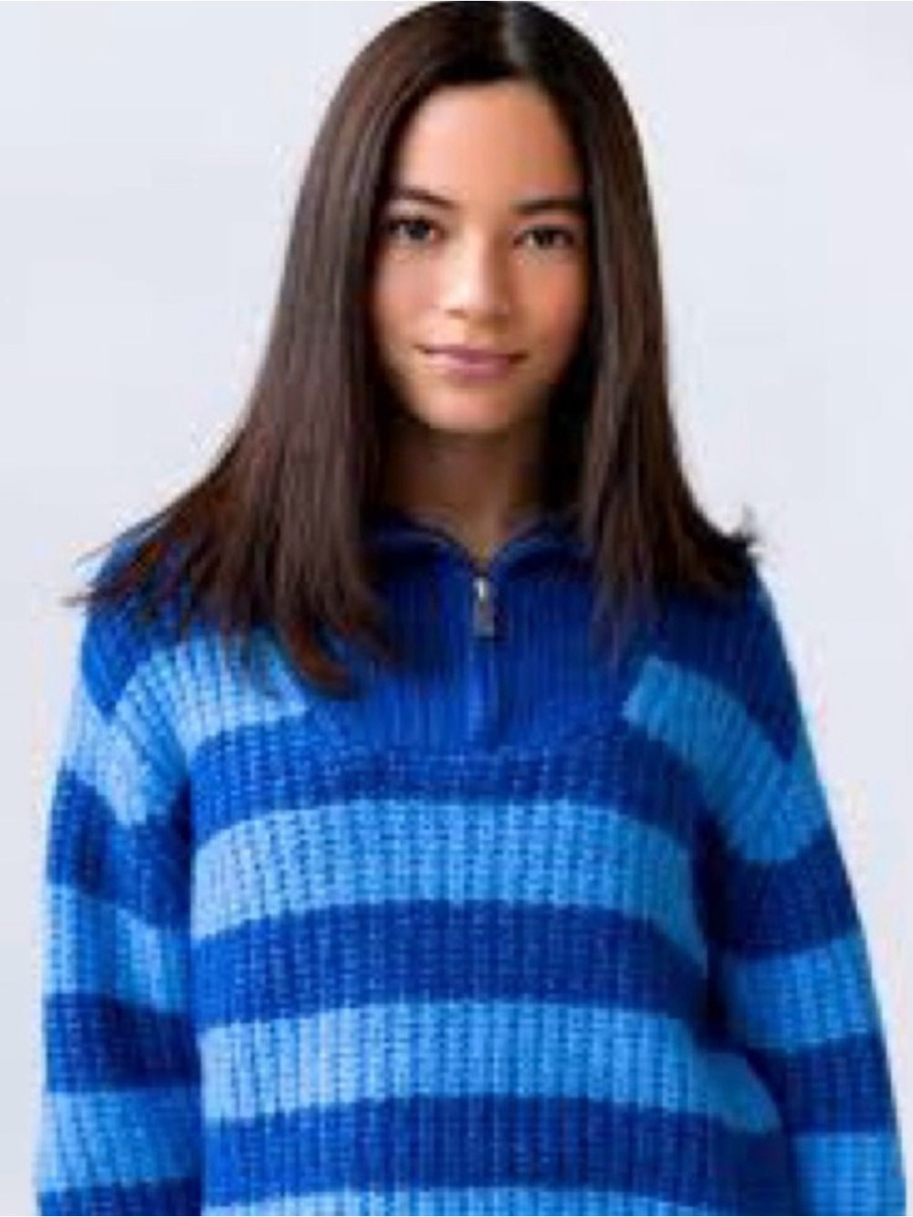Zara Blue Striped Zip Neck Sweater Girls 13-14
